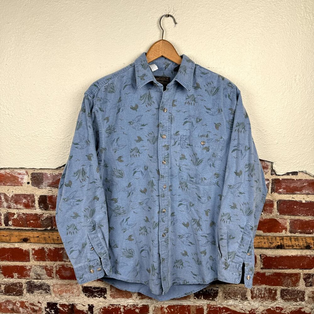 Vintage Eddie Bauer Shirt Sz Medium Blue Flannel Duck Long Sleeve Button Up USA